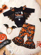 My First Halloween Delight: Baby Girl Costume Set with Ruffle Romper, Pumpkin Pants, and Headband