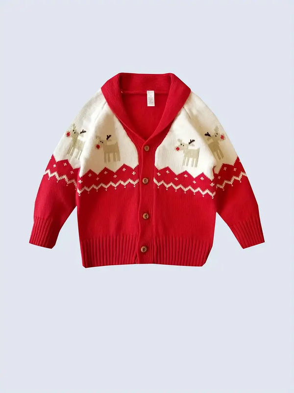 Christmas Baby Knitted Cardigan Sweater Coat With Elk Pattern