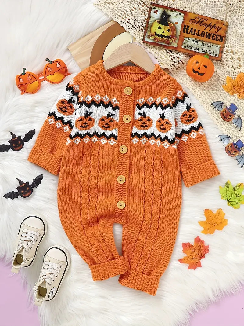 Cute Halloween Jacquard Knitted Baby Romper