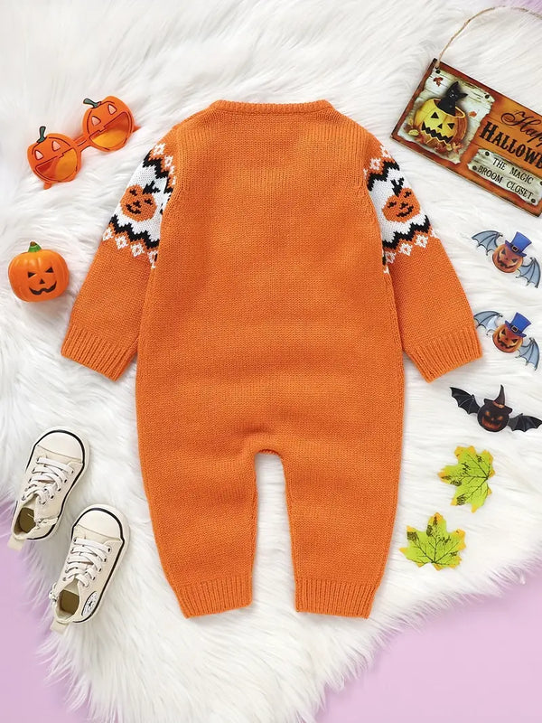 Cute Halloween Jacquard Knitted Baby Romper