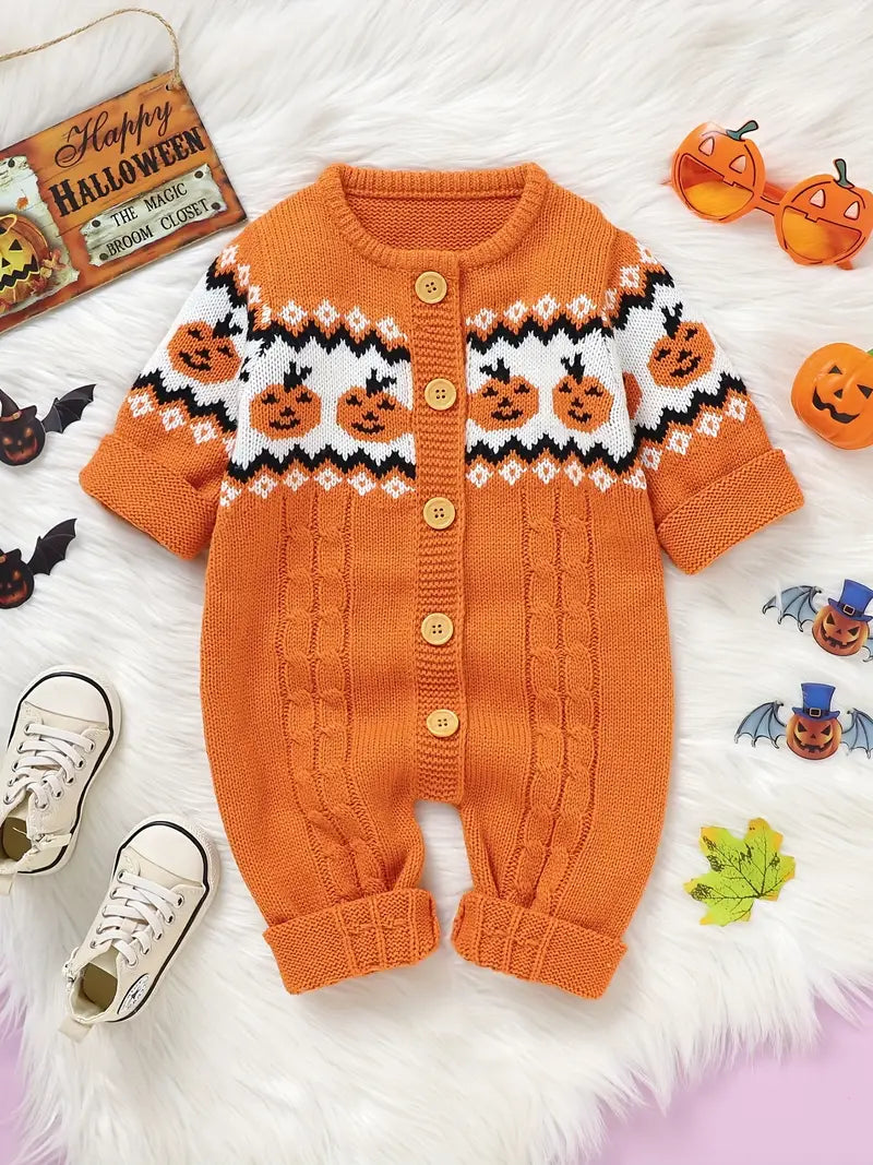 Cute Halloween Jacquard Knitted Baby Romper