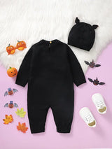 Adorable Halloween Baby Long Sleeve Pumpkin Graphic Knitted Bodysuit & Hat Set