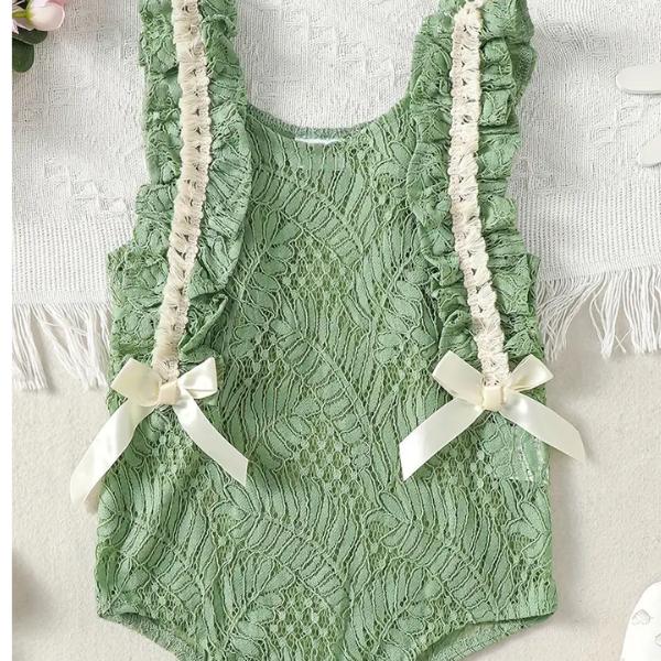 Green Toddler's Lace Bow Niche Bow Romper Sweet Baby Girls Set