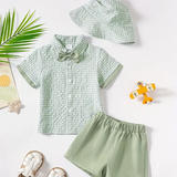 Baby Boys Cute Plaid Short Sleeves Shirt & Shorts & Hat Baby Summer Clothes Sets