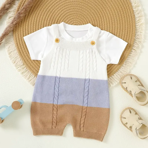 Baby Boys Knit Cami Romper Suspender Pants Soft Summer Set