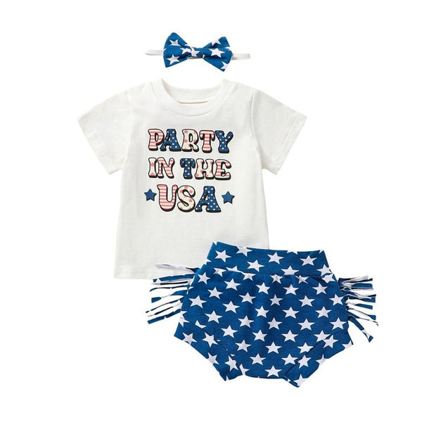 4th of july baby girl outfit set