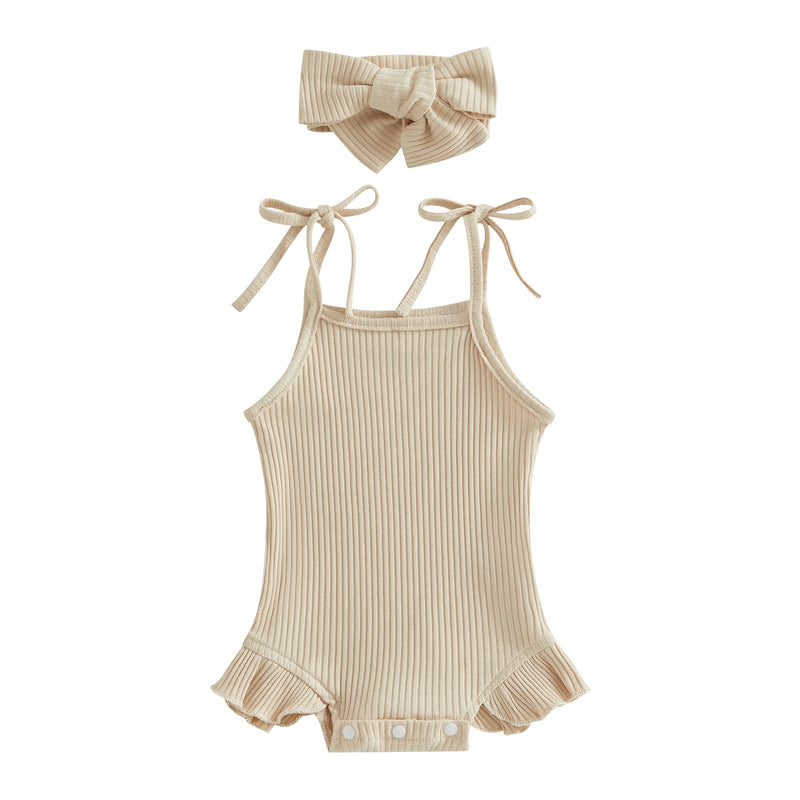 infant girls sleeveless solid color ribbed ruffles romper