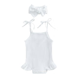 infant girls sleeveless solid color ribbed ruffles romper