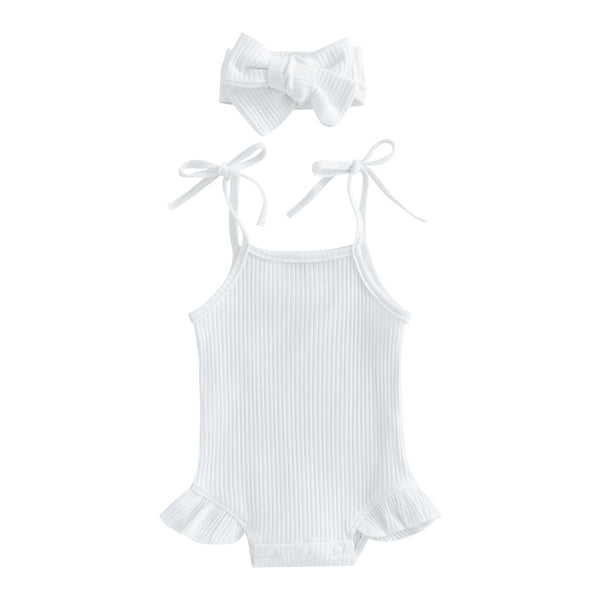 infant girls sleeveless solid color ribbed ruffles romper