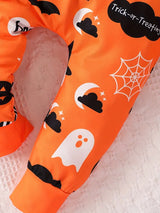 Halloween Cute Ghost Print Outfit-2pcs Toddler Set Boys And Girls