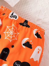 Halloween Cute Ghost Print Outfit-2pcs Toddler Set Boys And Girls