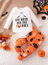 Halloween Cute Ghost Print Outfit-2pcs Toddler Set Boys And Girls