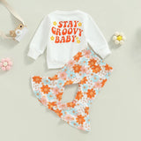 Stay Groovy Baby Sweatshirts and Floral Print Flare Pants Set