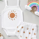 Baby Infant Girls Cute Sun Print Onesie & Shorts Set Clothed Summer Outfit