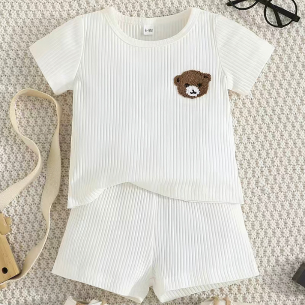 Summer Baby Boys Cotton Casual Striped Bear Print Short Tees & Shorts Set