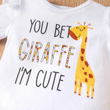 You bet Giraffe I Am Cute- Summer Baby Girl   Romper and Bowknot Shorts w/ Headband Set