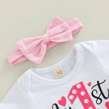 My First Fathers Day! Baby girls 3 pc set Outfits Short Sleeve Letter Print Romper Top + Tulle Short & headband
